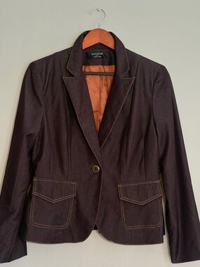 Signature by Larry Levine Size Medium Chocolate Brown Blazer Contrast Stitching